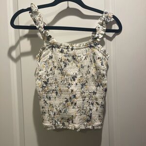 Abercrombie & Fitch Floral Smocked Top - White and Blue